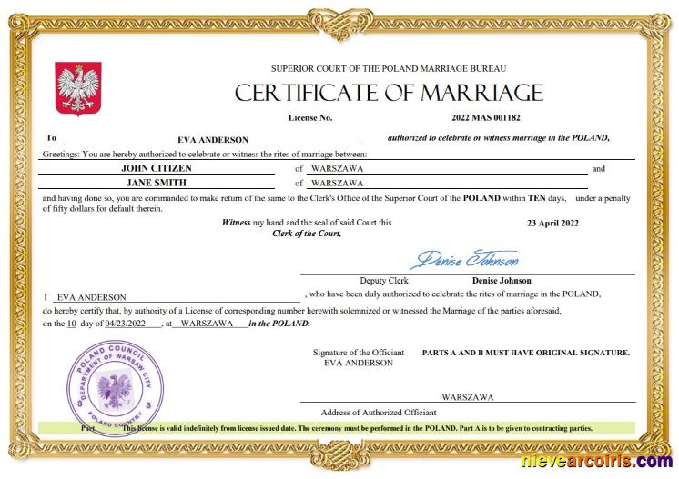 Poland marriage certificate